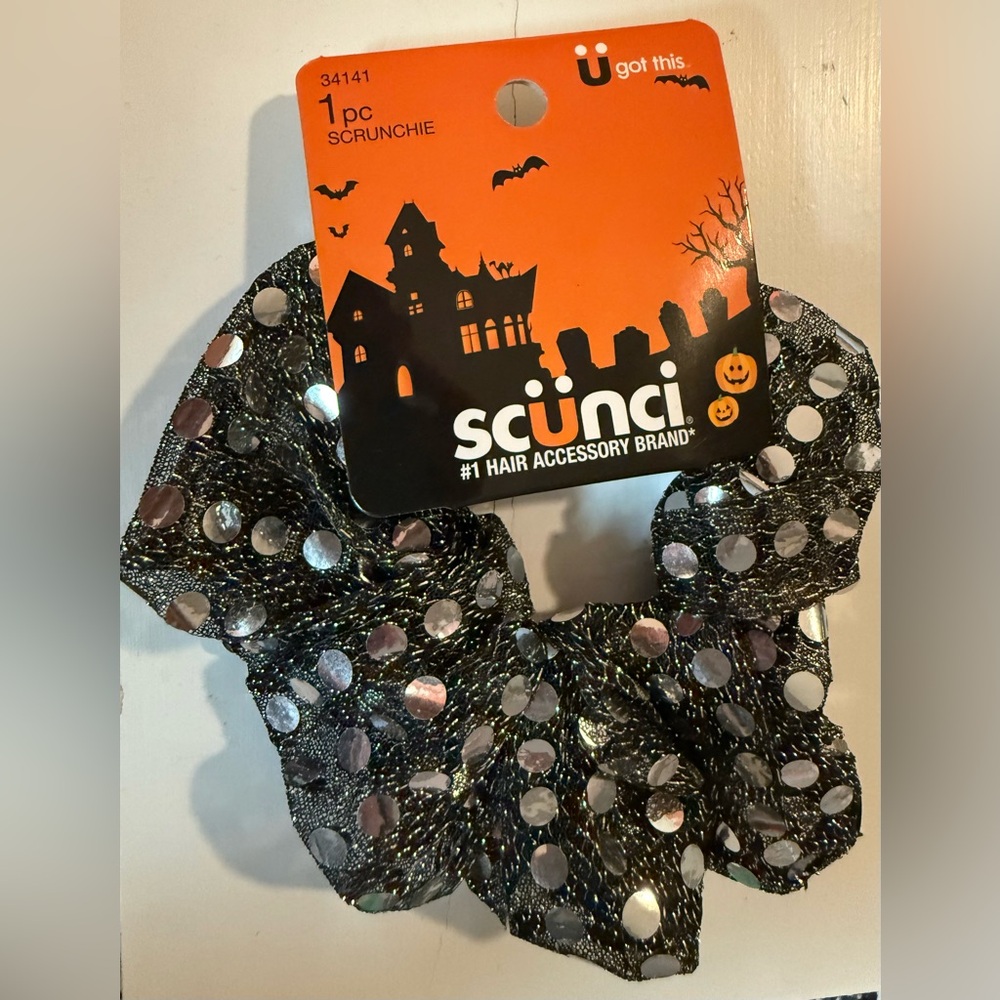 NWT Scunci Black and Silver Halloween hair Scrunchie